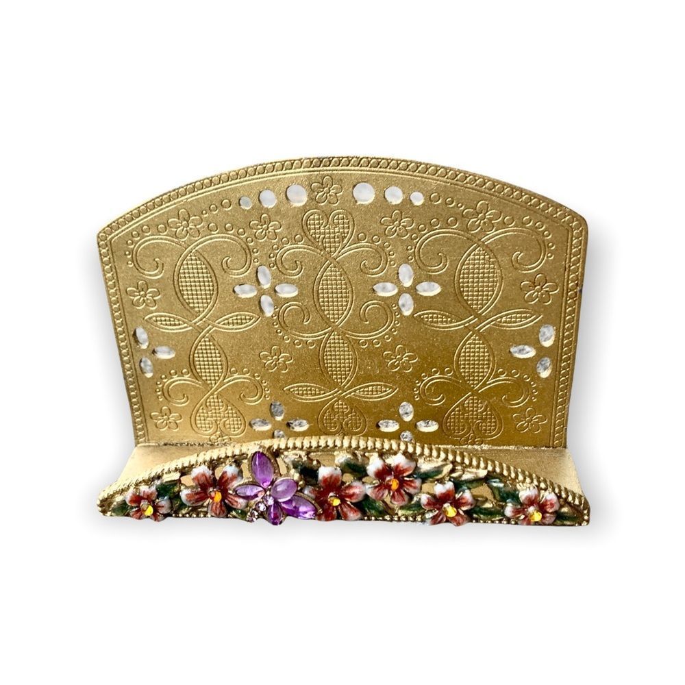 Enamel and Crystal Gold Tone Floral Desk Accessory
